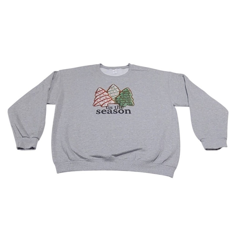Tis The Season Christmas Tree Cookie Embroidered Sweatshirt Gray Large